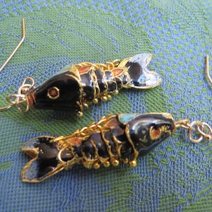 Medium Wiggly Fish Earrings in Colorful Cloisonne & 14k Gold Filled