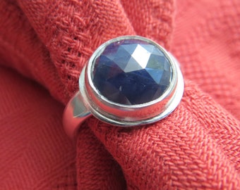 Sparkly Round Sapphire in Sterling Ring Size 7.5