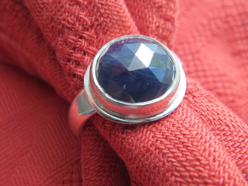 Sparkly Round Sapphire in Sterling Ring Size 7.5 image 1