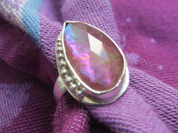 Flashing Ruby in Granulated Argentium Ring Size 6-1/2
