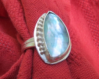 Flashing Aventurine in Granulated Argentium Ring Size 9.5