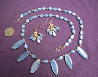 Icy Blue Kyanite & Gold Filled Necklace w Cluster Earrings