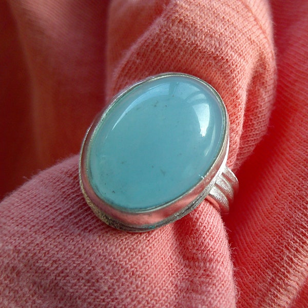 Large Aquamarine in Argentium Ring Size 8.5