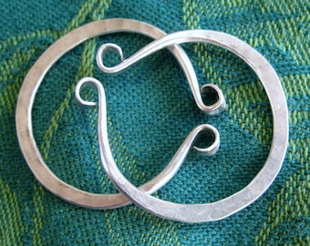 Medium Small Hand Forged Silver Hoops for Non Pierced Ears