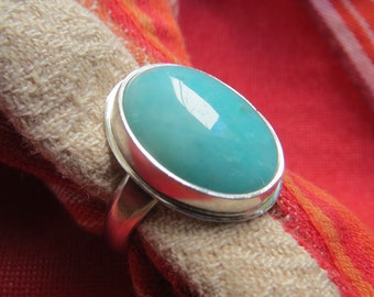 Big Bright Aqua Blue Amazonite in Argentium Sterling Ring, Size 8 & a Quarter