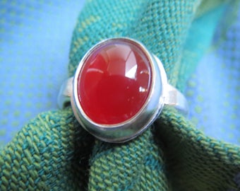 Red Carnelian in Argentium Sterling Ring Size 3.25