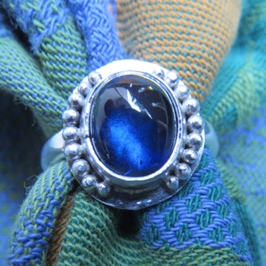 Lab Grown Blue Sapphire in Granulated Sterling Ring, Size 5.5 image 1