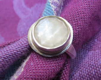 Sparkling White Crystalline Doublet in Sterling Ring Size 4-3/4