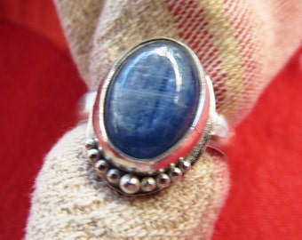 Icy Blue Kyanite in Granulated Argentium Ring Size 7.25