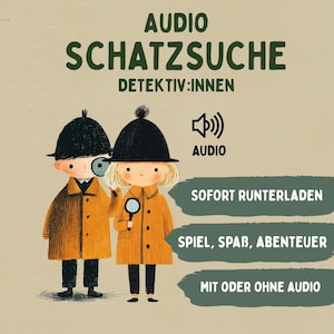 Detective Treasure Hunt Crime PDF with Audio for ages 5 and up. Scavenger hunt with cool audios.