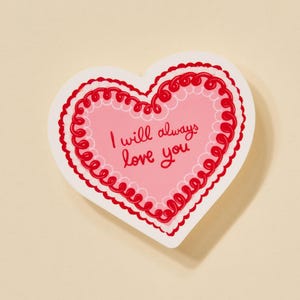 I Will Always Love you Red Pink Vintage Heart Cake Sticker