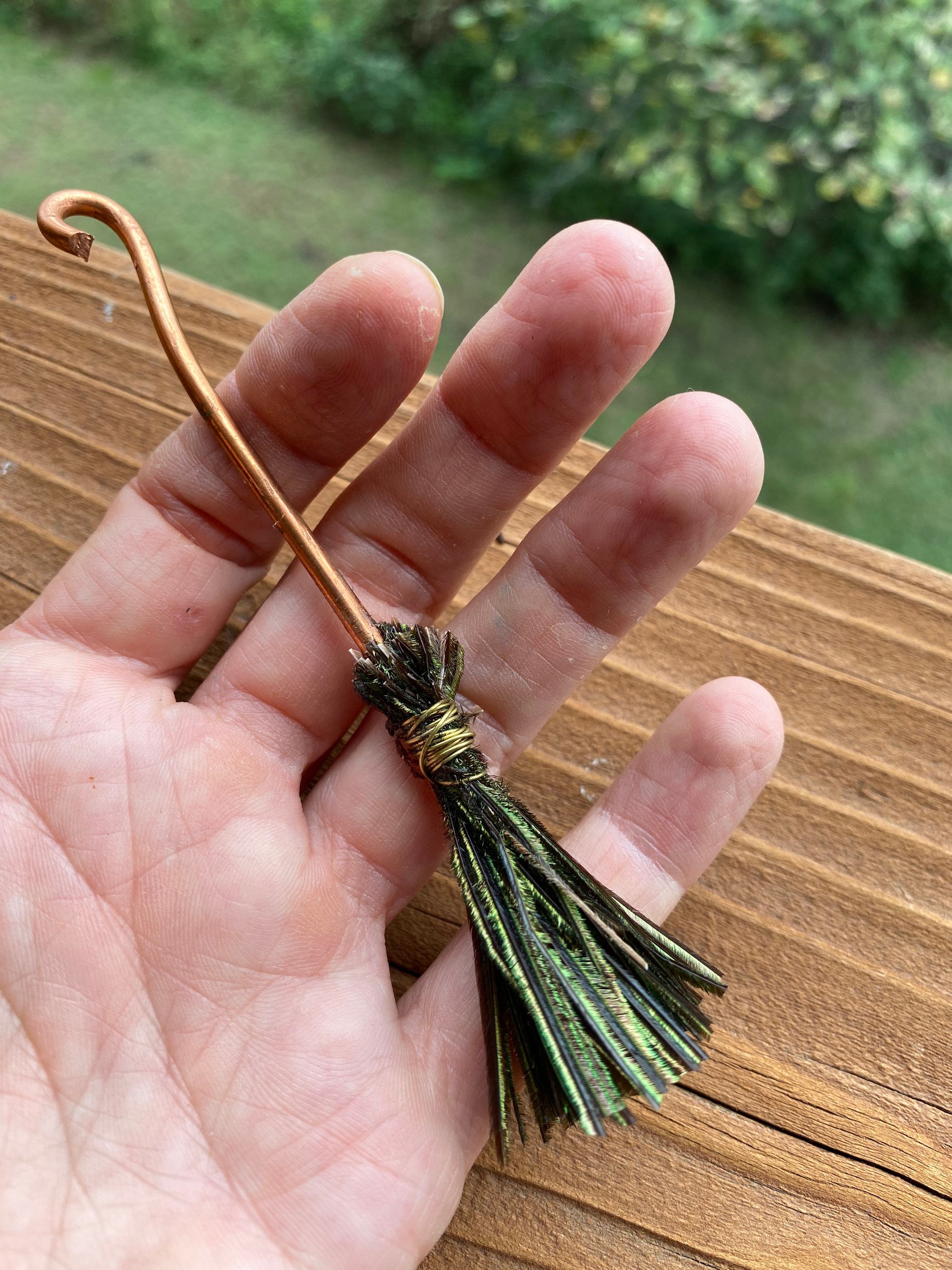 Miniature Handmade Peacock Feather Broom, Fairy Door Accessories