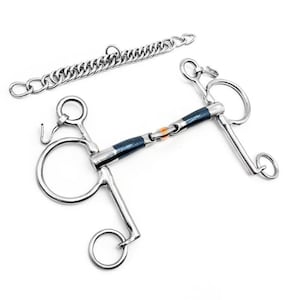 Sweet Iron Pelham Bit with Copper Roller Link – Double Jointed Horse Bit, Blue Steel Mouthpiece, Stainless Steel Cheek Bit for Dressage.
