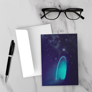 Alien Portal Greeting Cards: Cosmic Art Stationery (5x7 inch, Blank Inside, Packs of 5/10/25)