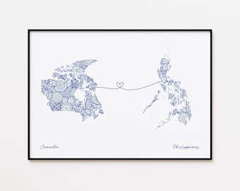 Canada Philippines Map Print, Moving Abroad Gift, Friendship Map Print