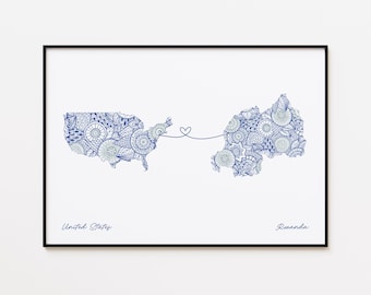 Impresión de mapa de Ruanda, EE. UU., regalo para mudanza al extranjero, regalo de inauguración de la casa