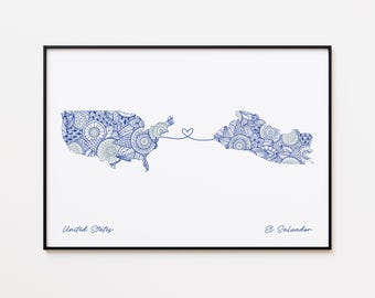 Impresión de mapa de El Salvador, EE. UU., impresión de conexión con el país, regalo para mudanza