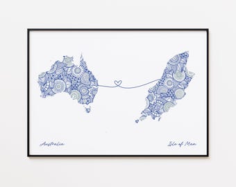 Impresión del mapa de la Isla de Man, Australia, arte de conexión con el país, regalo para una mudanza
