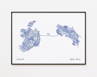 Impresión de mapa de Irlanda y Costa Rica, mapa de conexión de países, regalo de inauguración de la casa