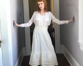 1900 Vintage Edwardian Victorian White Cotton Skirt eyelet lace med.