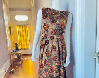 50's/50's Vintage Velvet Rhinestone Autumn Rose Evening Gown Sm