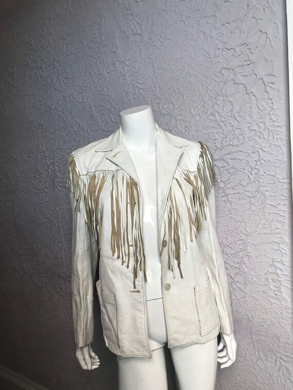 50's Vintage White Leather Western Fringe Jacket s
