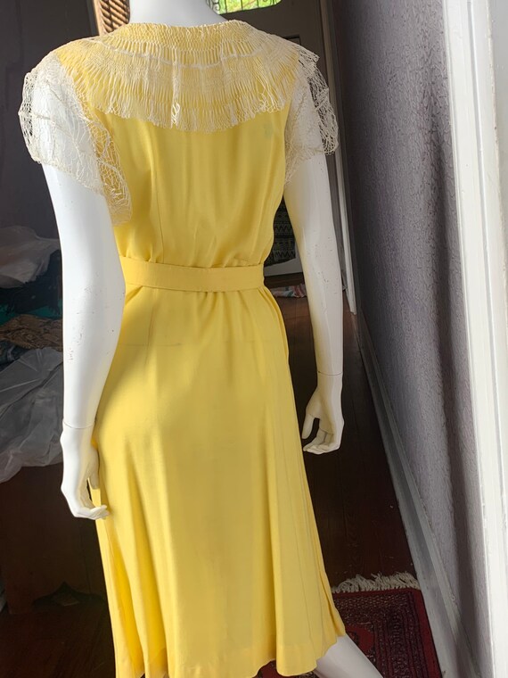 1930's Vintage Yellow Rayon Dress handmade lace m… - image 8