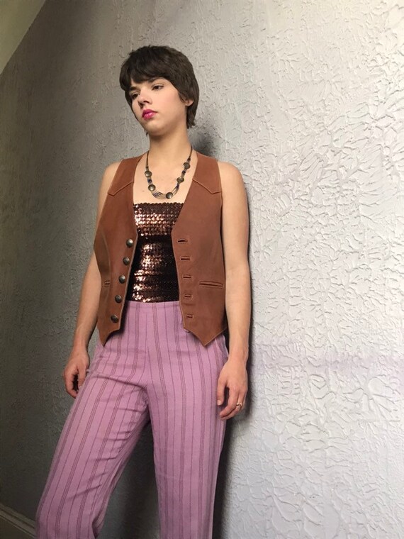 70's Vintage Lavender Striped Western Pants Flare