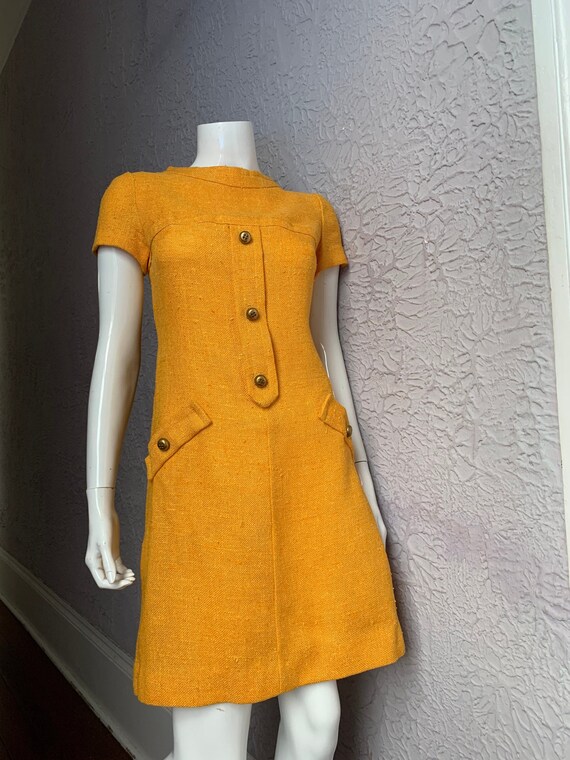 60's Vintage Mod Textured Linen Look Goldenrod Mini Dress | Etsy