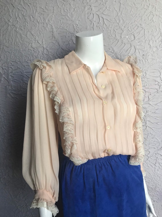 70's Vintage Oscar DeLa Renta Silk Chiffon Lace Bl
