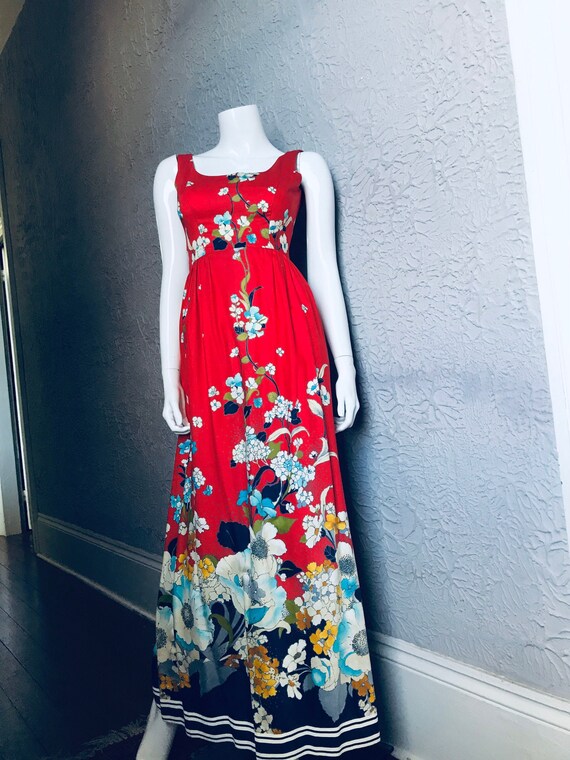 1970's Vintage Victor Costa Floral Cotton Maxi Dre
