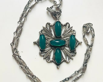 Vintage Antique Gothic Cross Chrysoprase Necklace Peruzzi Rare and unique