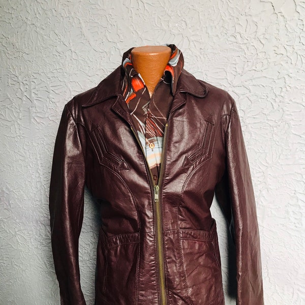 70's Vintage Men's Hippie Western 30's Style Leather Jacket medium