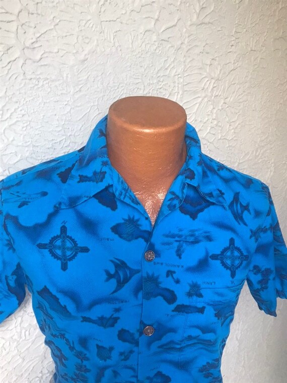 50's Vintage Men's Hawaiian Isles Map Print Shirt