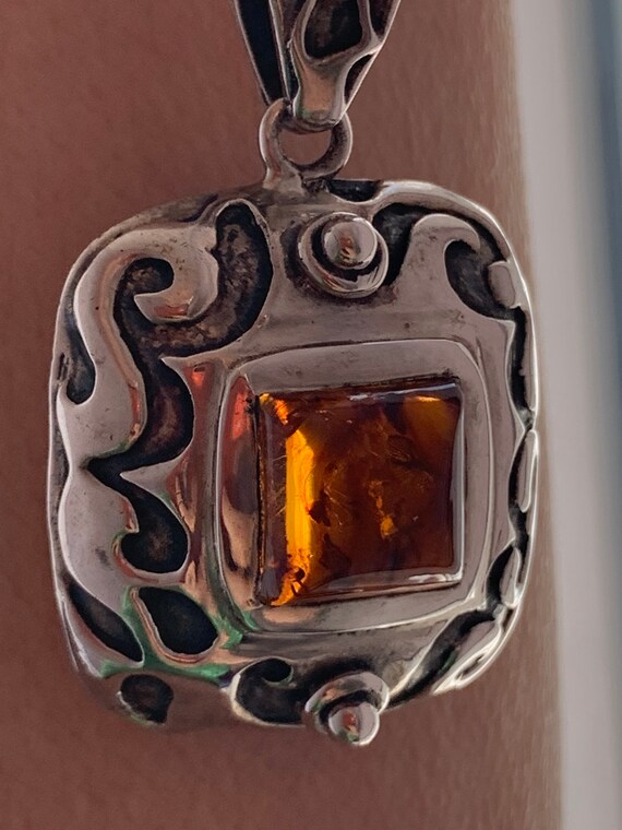 Vintage Sterling Silver Natural Amber Magical Amu… - image 2