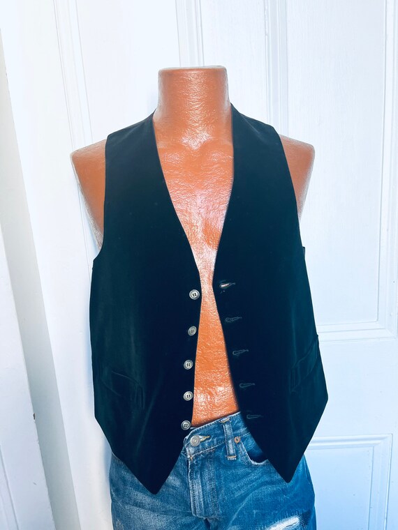 70's Vintage Men's Black Velvet Vest Waistcoat Sm/Med… Gem