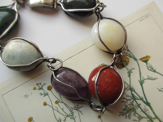 Vintage Natural Gemstone Mexican Sterling Bracelet - image 1