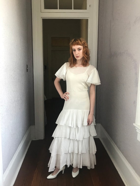 Vintage 20's/30's White Voile Ruffled Dress Amazin