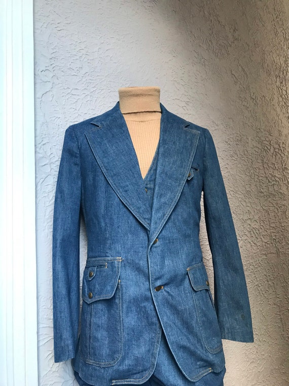 70's Vintage Men's Lee Jeans Denim 3 Pc Suit Vest