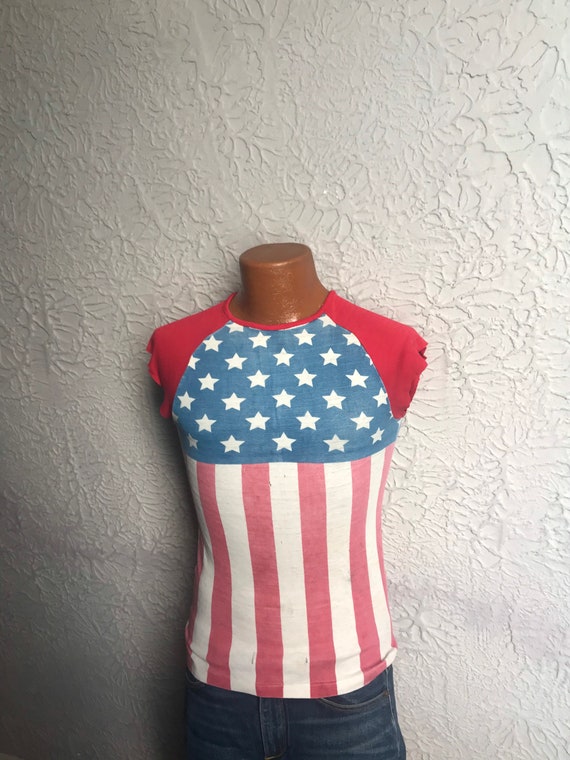 70's Vintage Stars and Stripes Flag T Shirt Distre