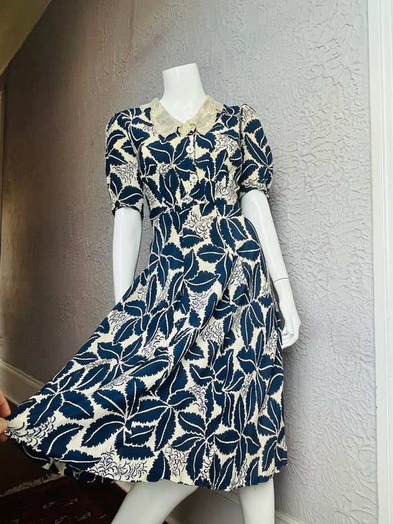 1930's Vintage Rayon Floral Print Dress Embroider… - image 2