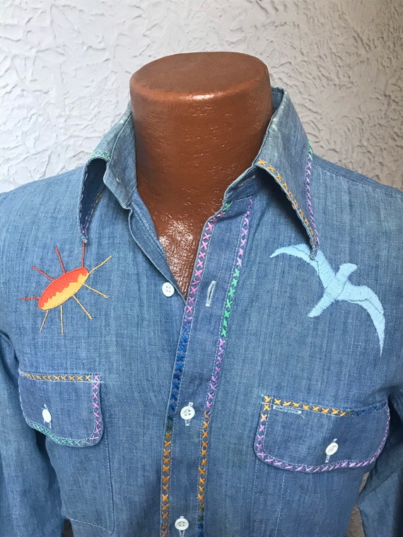 70's Vintage Men's Hand Embroidered Hippie Western