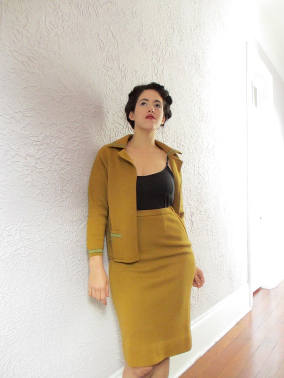 50s/60's Vintage Mod Italian Knit Suit Pencil Skir