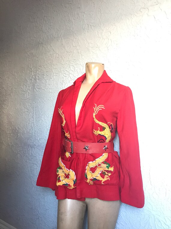 30's Vintage Embroidered Dragons Wool Jacket small