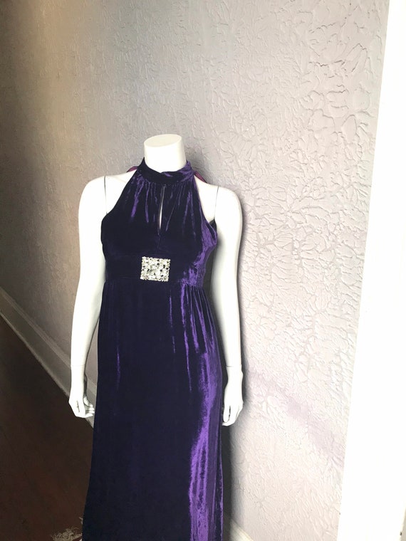 70's Vintage Purple Velvet Maxi Dress Mod Hippie s