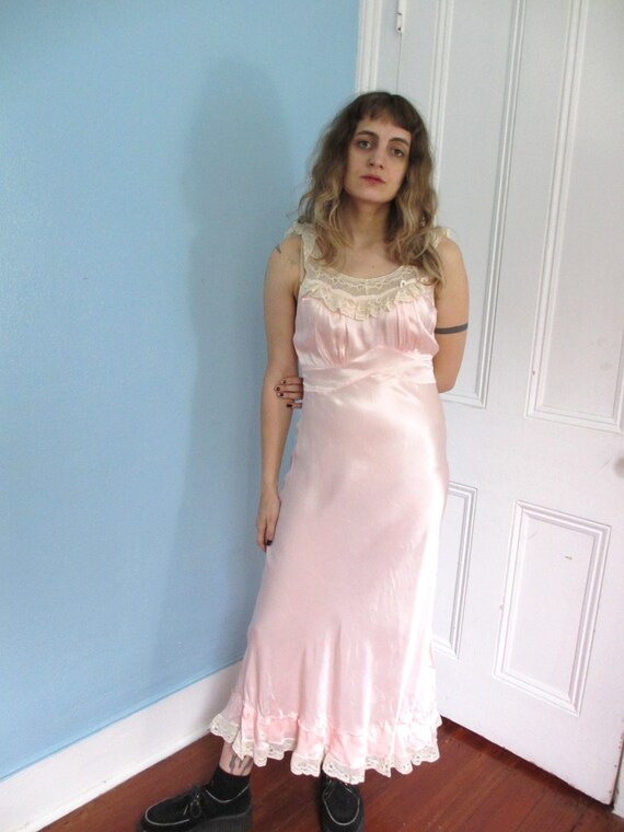30's/40's Vintage Satin Lace Bias-Cut Glamour Gown