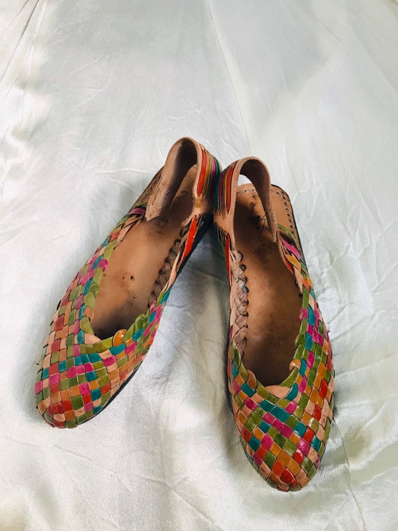 Vintage Mexican Leather Huarache Sandals Multi-col