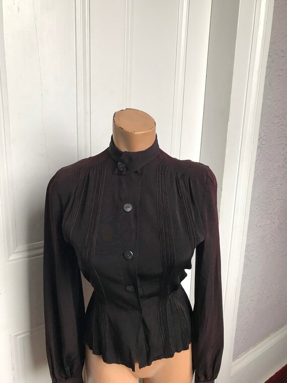 30's/40's Vintage Black Rayon Crepe Fitted Blouse