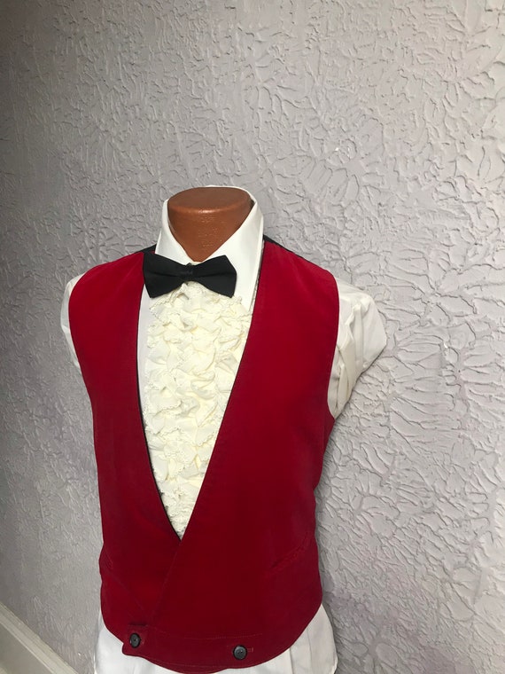 50's Vintage Men's Red Velvet Black Satin Vest Wai