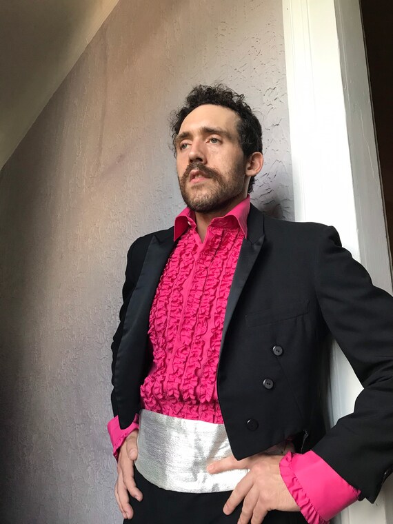 70’s Vintage Men's Bright Magenta Pink Ruffle Tux